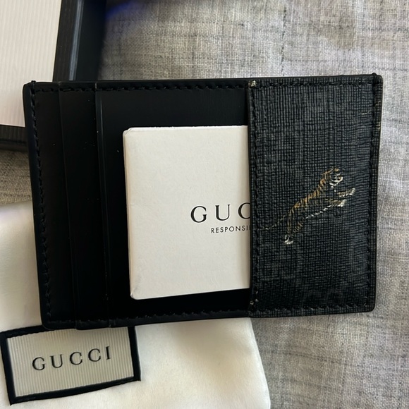 🆕💯% Auth Gucci GG Supreme Canvas Card Case NWT Black Tiger 🐅 - Picture 3 of 6